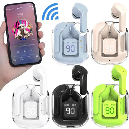 Bluetooth 5.3 Wireless Earbuds with LED Digital Display, Hi-Fi Stereo Sound, Transparent Charging Case, Sports & Work Earphones