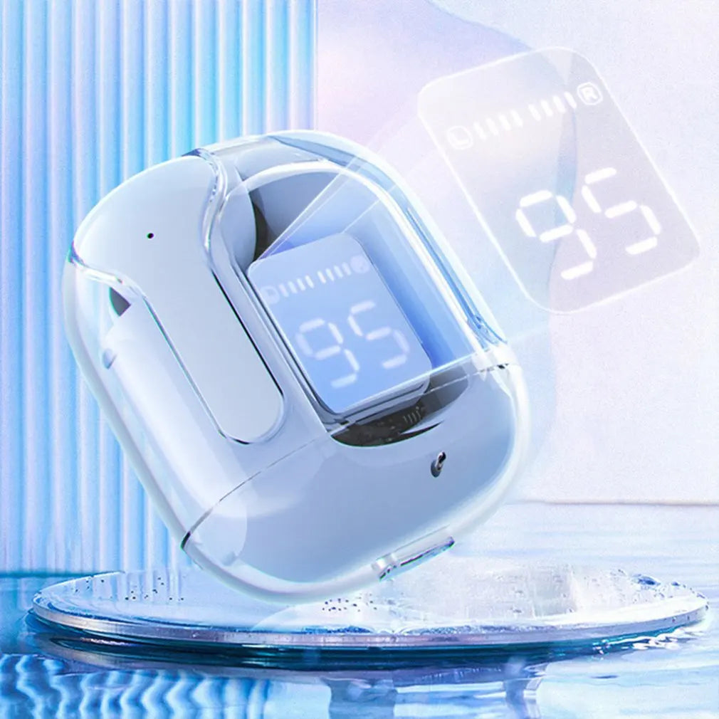 Bluetooth 5.3 Wireless Earbuds with LED Digital Display, Hi-Fi Stereo Sound, Transparent Charging Case, Sports & Work Earphones