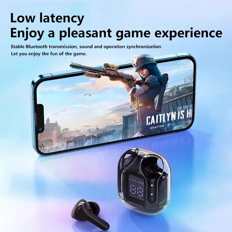 Bluetooth 5.3 Wireless Earbuds with LED Digital Display, Hi-Fi Stereo Sound, Transparent Charging Case, Sports & Work Earphones