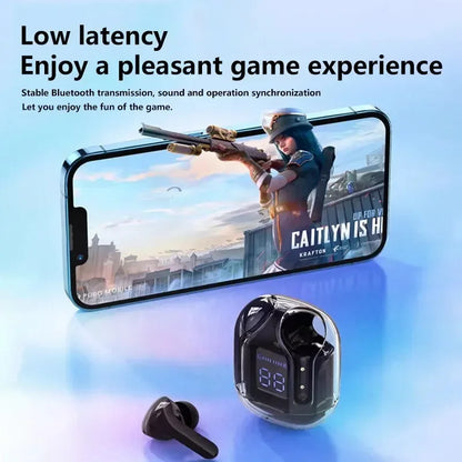 Bluetooth 5.3 Wireless Earbuds with LED Digital Display, Hi-Fi Stereo Sound, Transparent Charging Case, Sports & Work Earphones